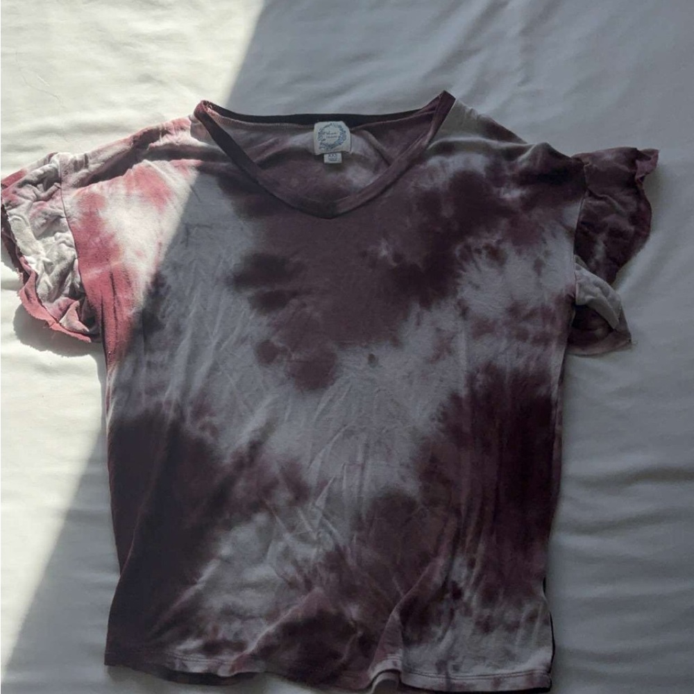 Purple and White Ruffled Short Sleeve T-Shirt